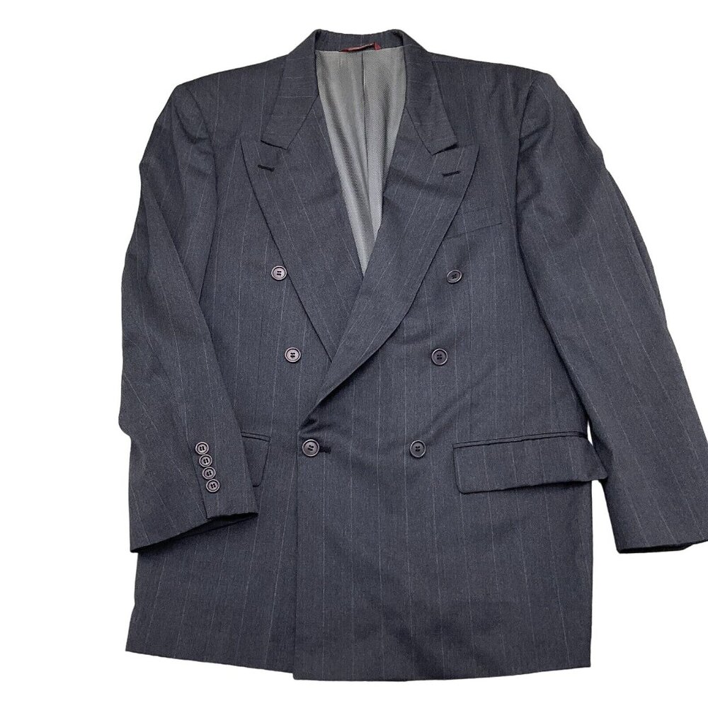 Neiman Marcus Blazer Men 40 Gray Chalk Stripe Peak Classic Wool Union USA VTG